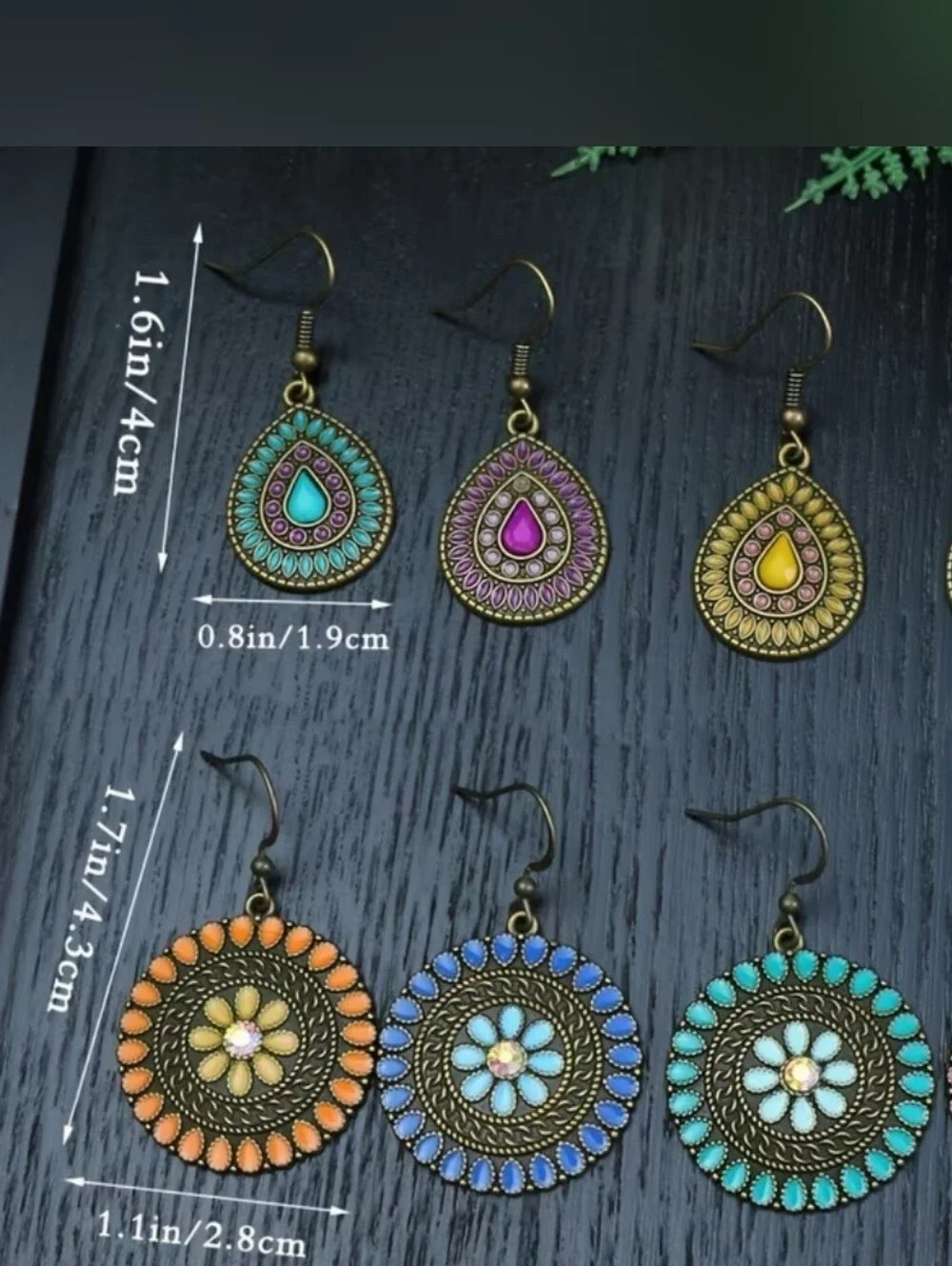 BEAUTIFUL BOHO DANGLING EARRINGS WITH ENAMEL DESIGN- 1 Pair Photo#1